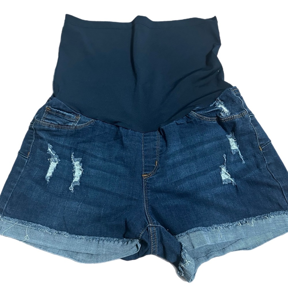 Denim Blue Women's High-Waisted Maternity Shorts